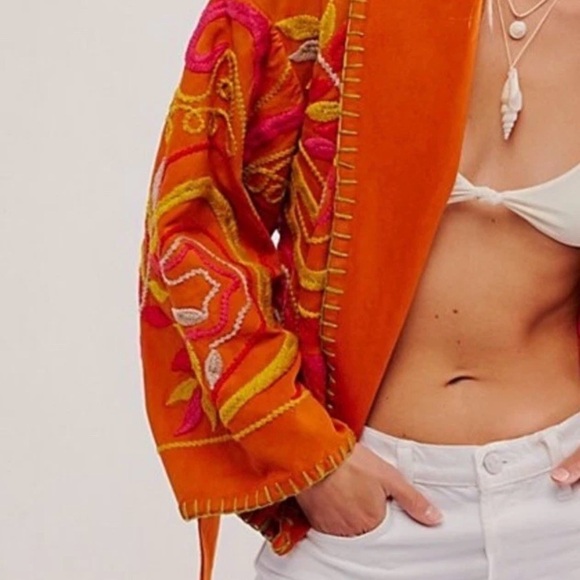 NWT Free People Nori Orange Embroidered Blazer - Picture 4 of 7